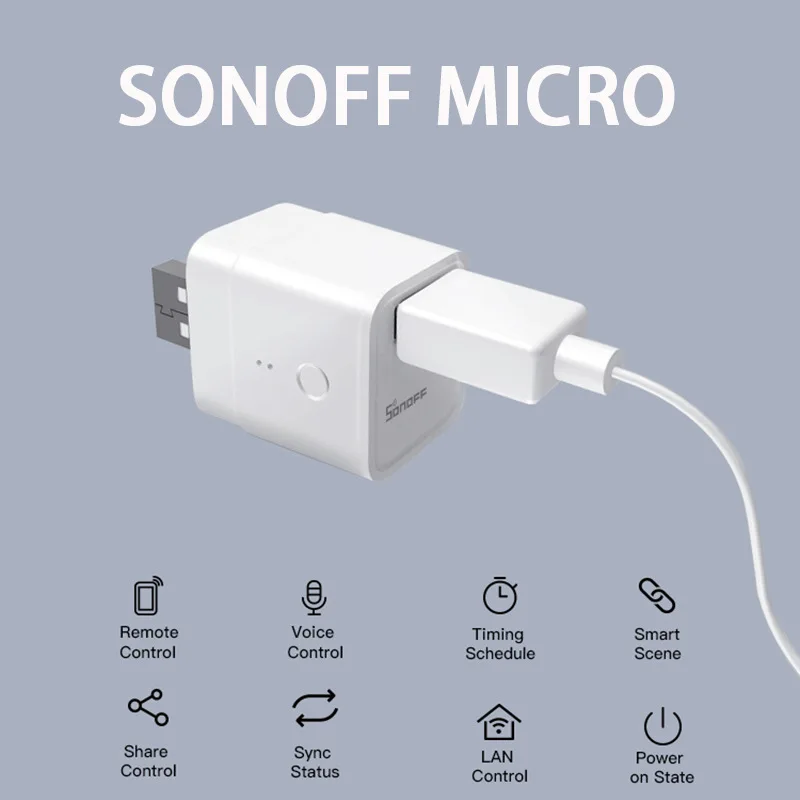 SONOFF Micro 5V Беспроводной USB Смарт-адаптер APP дистанционное управление таймерный выключатель
SONOFF Micro 5V Беспроводной USB Смарт-адаптер APP дистанционное управление таймерный выключатель