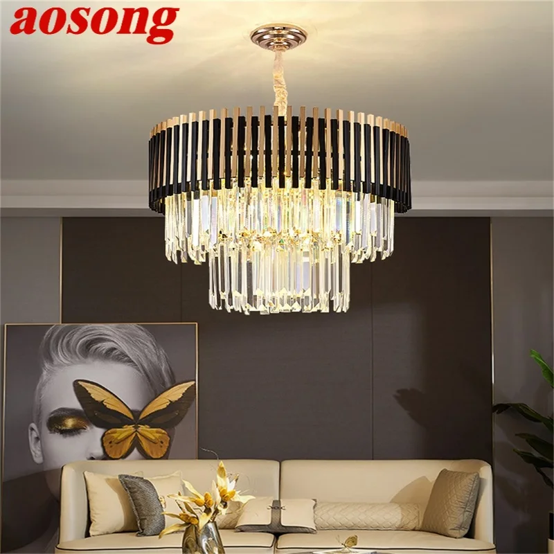 

AOSONG Postmodern Black Chandelier Fixtures Crystal Pendant Lamp Luxury Light Home LED for Living Dining Room