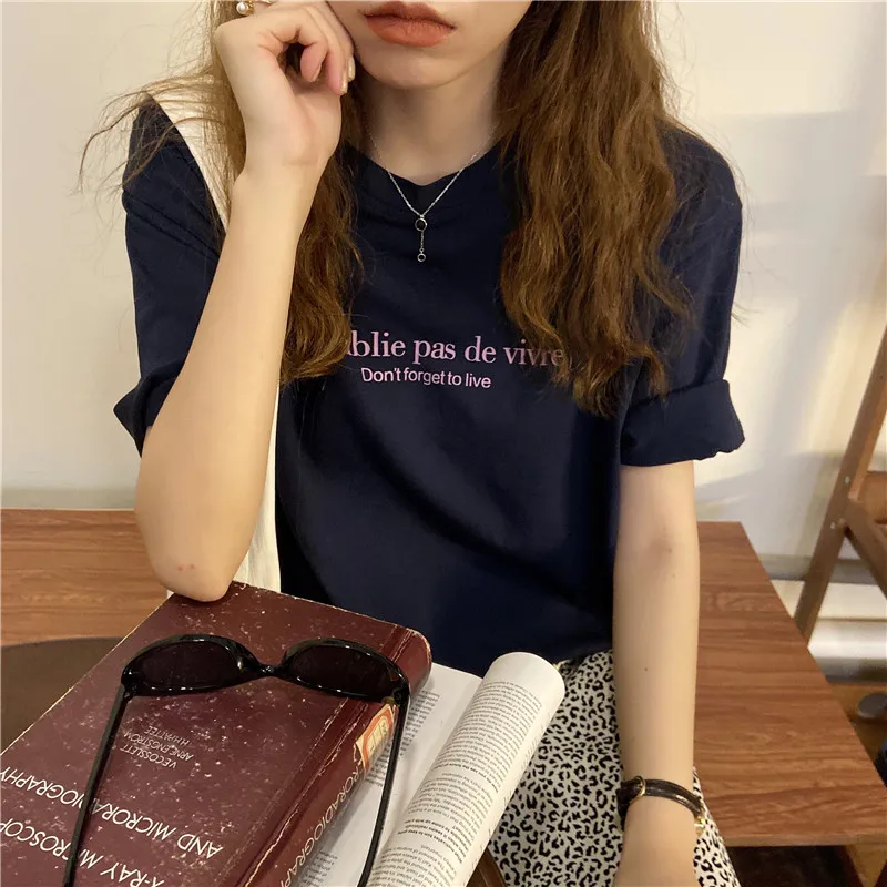Letter Printed Thin Short Sleeve Cotton O-neck Fashion Vintage Sweet Fresh College Wind Basic 2021 Summer Women T-shirts
Letter Printed Thin Short Sleeve Cotton O-neck Fashion Vintage Sweet Fresh College Wind Basic 2021 Summer Women T-shirts