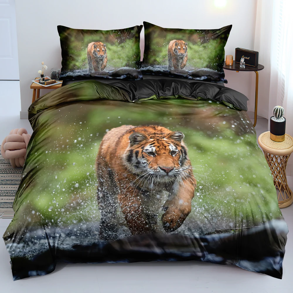 

3D Digital Walking Tiger Bed Linen Double-sided Comforter/Duvet Cover Set Twin Queen King Size 245x210cm Bedding Set for Adults