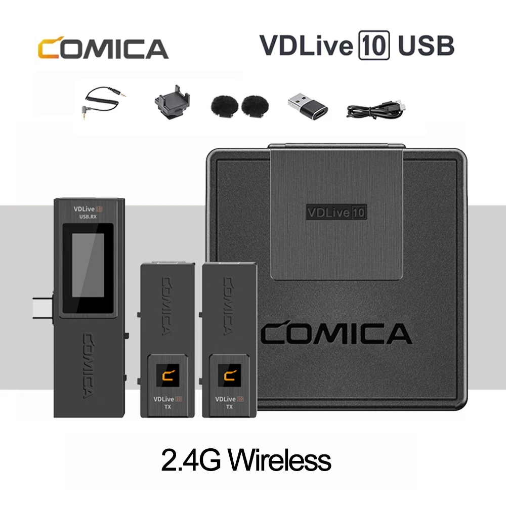 

COMICA VDLive10 2.4G Wireless Microphone Dual Channel Conference Stereo USB Versatile Mic for Smartphone DSLR Camera VDLive 10
