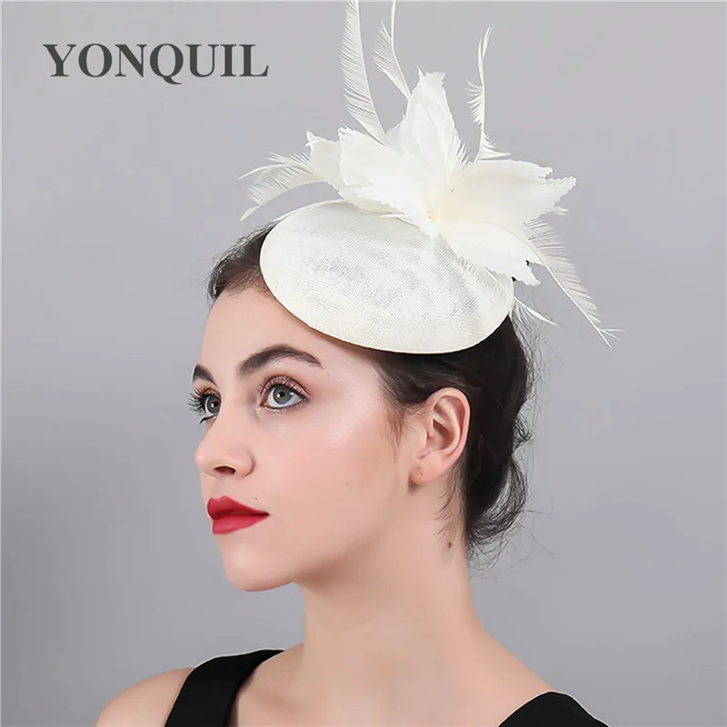 

Beige Bridal imitation Sinamay Fascinator Event Occasion Hat Beauty Feathers For Kentucky Derby Church Wedding Party Top Quality