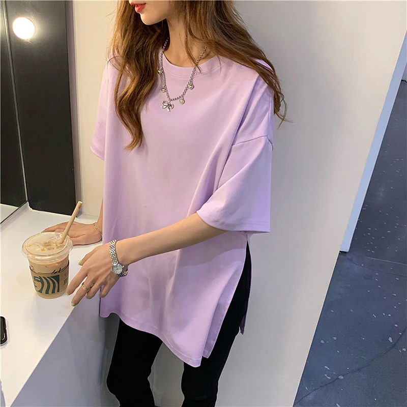 fashion pure Cotton Side split T shirt white tops tees summer short-sleeved women t-shirts large size solid loose long tshirt
fashion pure Cotton Side split T shirt white tops tees summer short-sleeved women t-shirts large size solid loose long tshirt