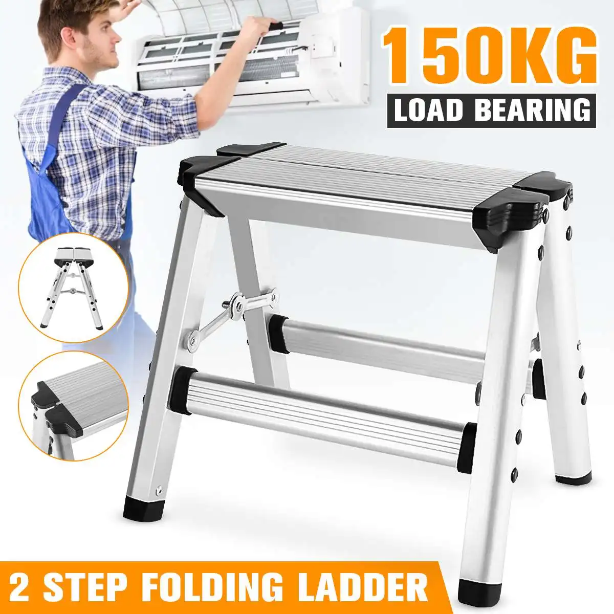 150KG Maximum Load Multi-functional Aluminium 2 Step Stool Folding Ladder Anti Slip Safety
150KG Maximum Load Multi-functional Aluminium 2 Step Stool Folding Ladder Anti Slip Safety