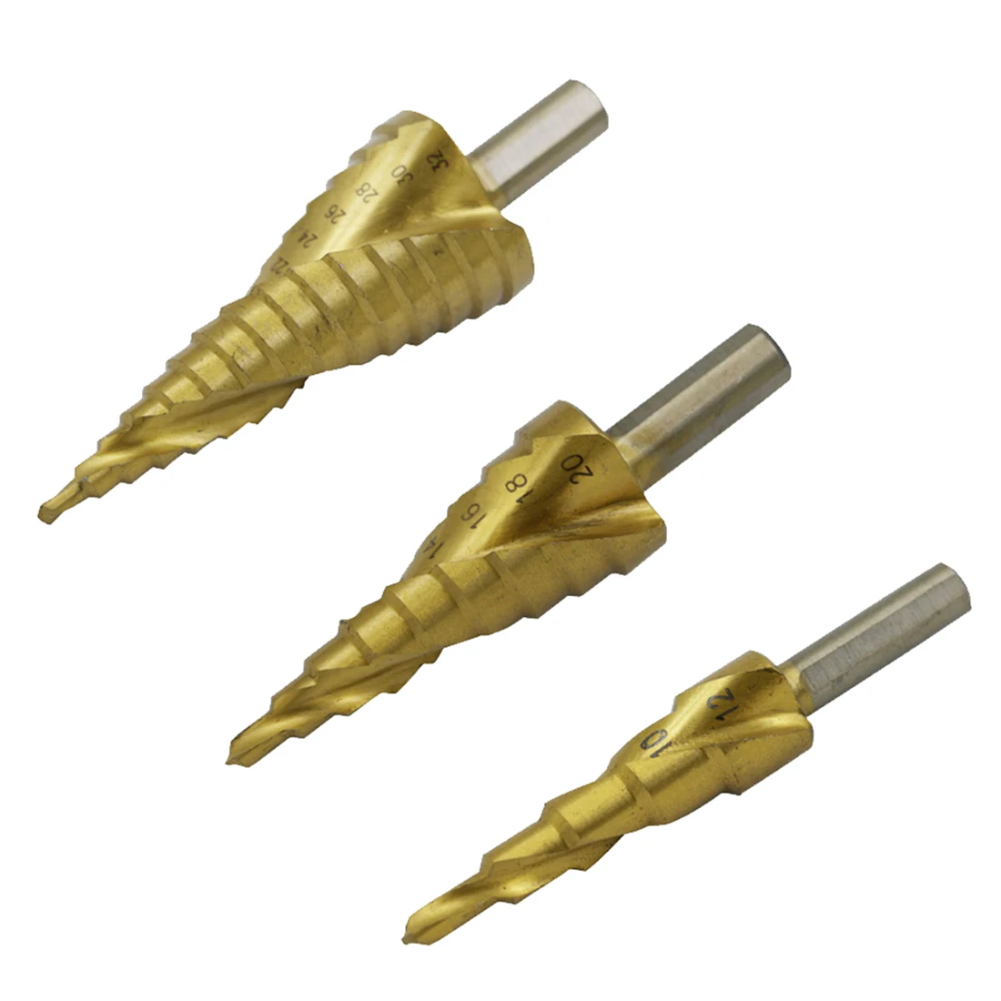 3pcs HSS Titanium Spiral Grooved Step Drill Bits 4-12/20/32mm Step Cone Cutting Tools Steel Woodworking Metal Drill
3pcs HSS Titanium Spiral Grooved Step Drill Bits 4-12/20/32mm Step Cone Cutting Tools Steel Woodworking Metal Drill