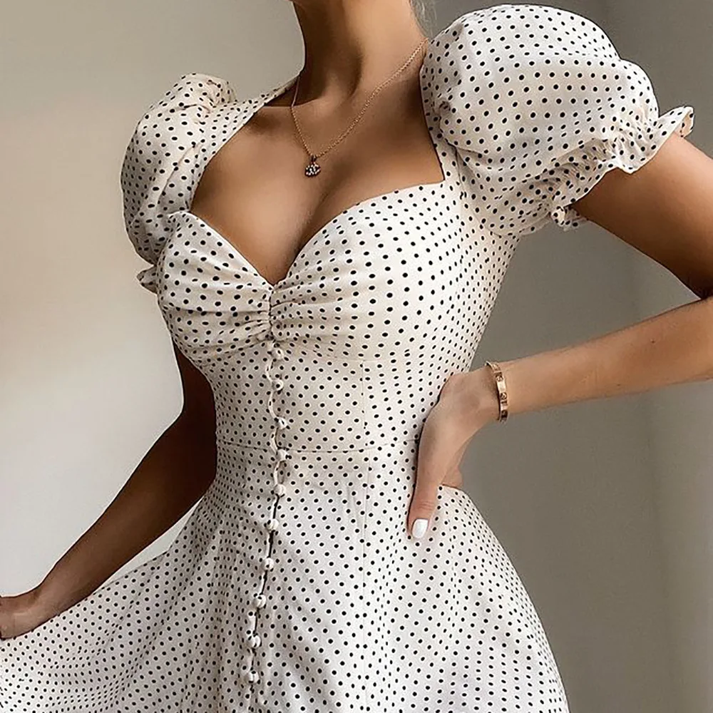 Summer Dress Women Chic Polka Dot Botton A-Line Lantern Sleeves High Waist Swing Dresses Elegant Office Ladies Vestidos
Summer Dress Women Chic Polka Dot Botton A-Line Lantern Sleeves High Waist Swing Dresses Elegant Office Ladies Vestidos