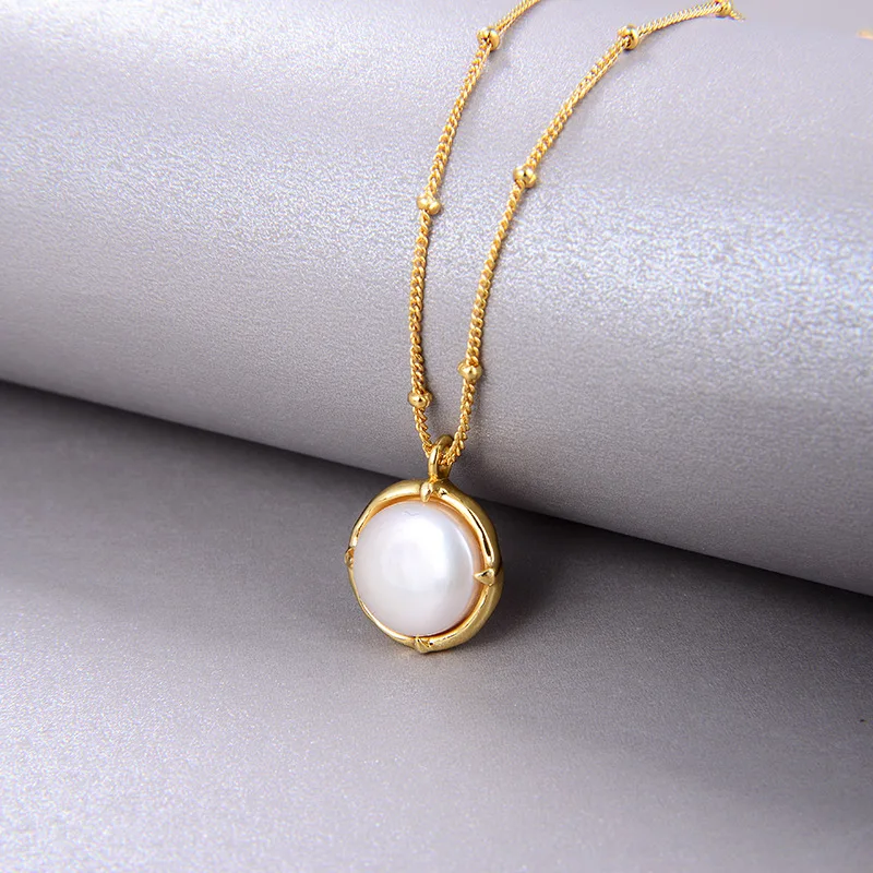 retro simple natural baroque button pearl 925 silver plated 18k gold collarbone female pendant jewelry necklace
retro simple natural baroque button pearl 925 silver plated 18k gold collarbone female pendant jewelry necklace