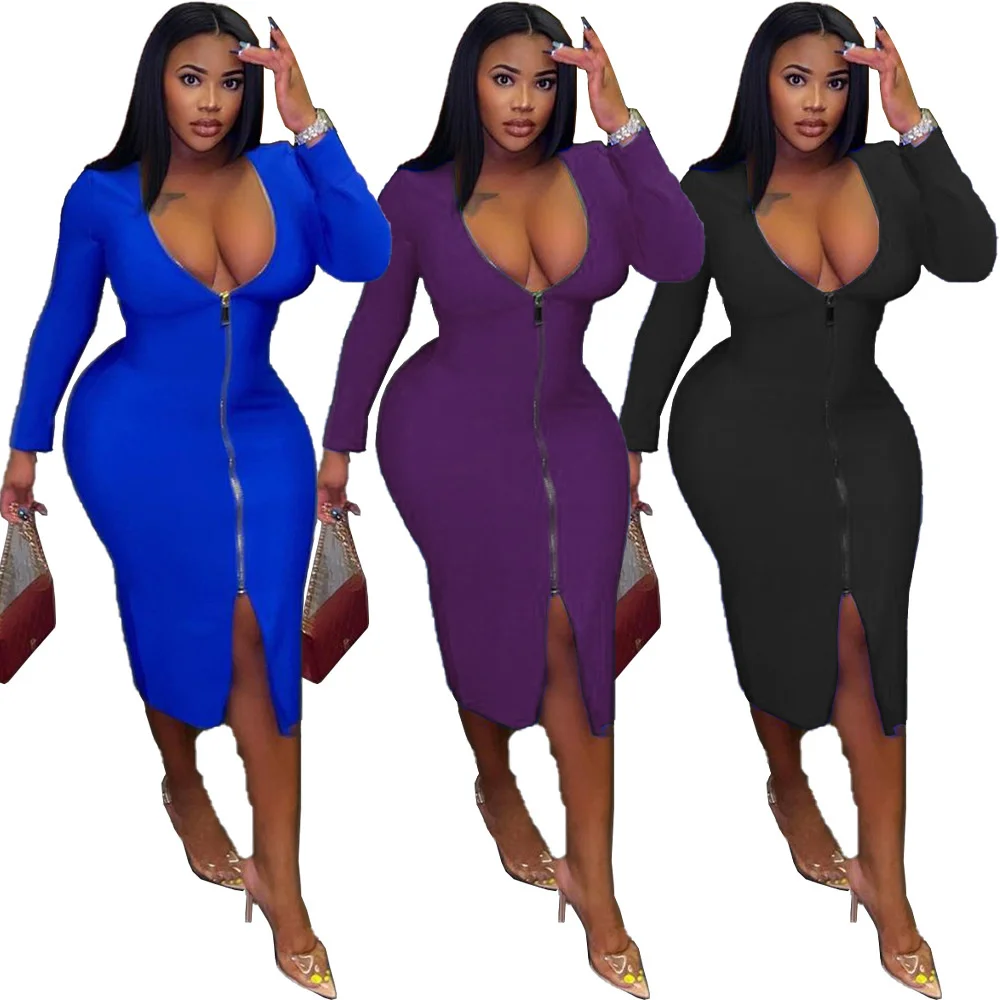Zoctuo Girl Dresses Zipper V Neck Maxi Dress Woman Elegant 3 Color Plus Size Fashion Tight Slit Slim Long Sleeve Autumn Clothing
Zoctuo Girl Dresses Zipper V Neck Maxi Dress Woman Elegant 3 Color Plus Size Fashion Tight Slit Slim Long Sleeve Autumn Clothing
