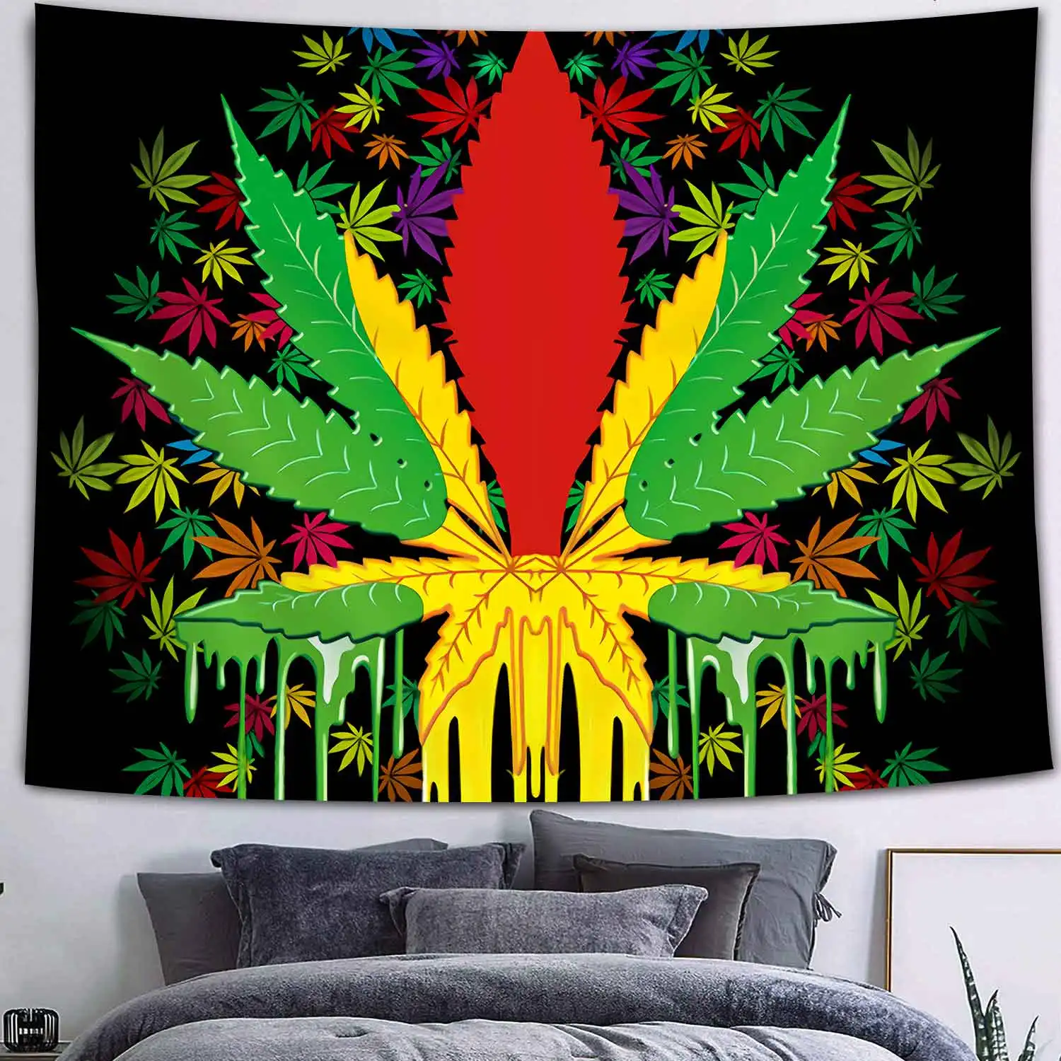 

Simsant Fantasy Bohemian Peace and Love Symbol Tapestry Hippie Rastas Reggae Colorful Marijuana Leaf Weed Poster Wall Tapestry