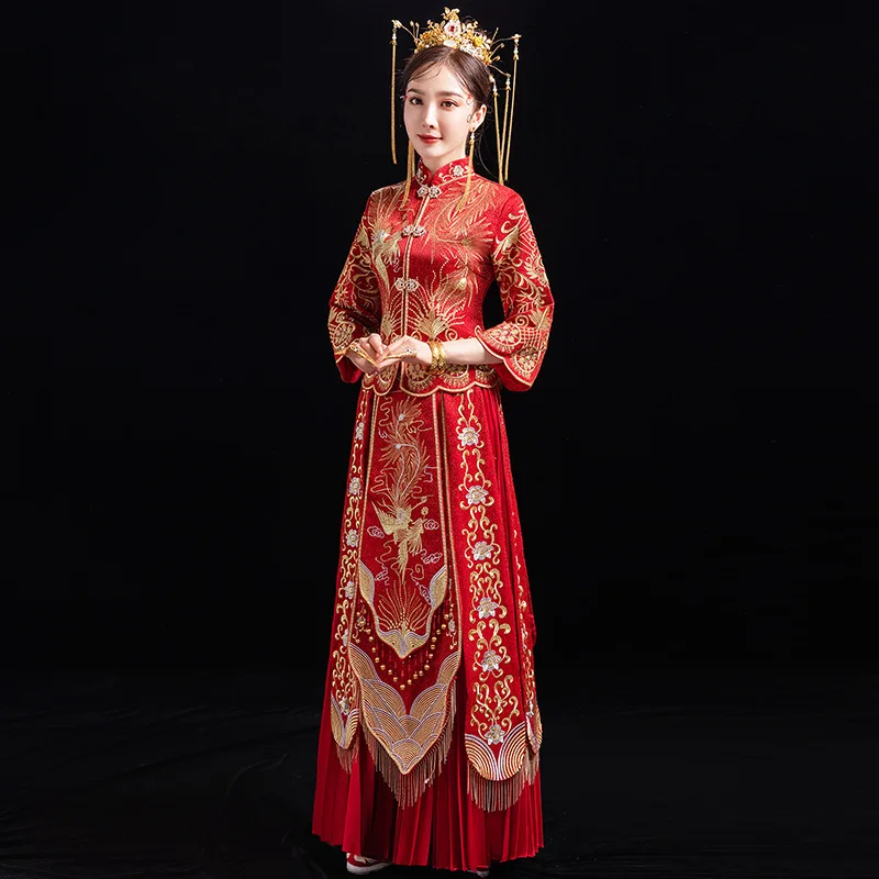 Big Size 3XL Bride Wedding Dress Chinese Style Marriage Set Cheongsam High Quality Embroidery Bride Costume Toast Clothing
Big Size 3XL Bride Wedding Dress Chinese Style Marriage Set Cheongsam High Quality Embroidery Bride Costume Toast Clothing