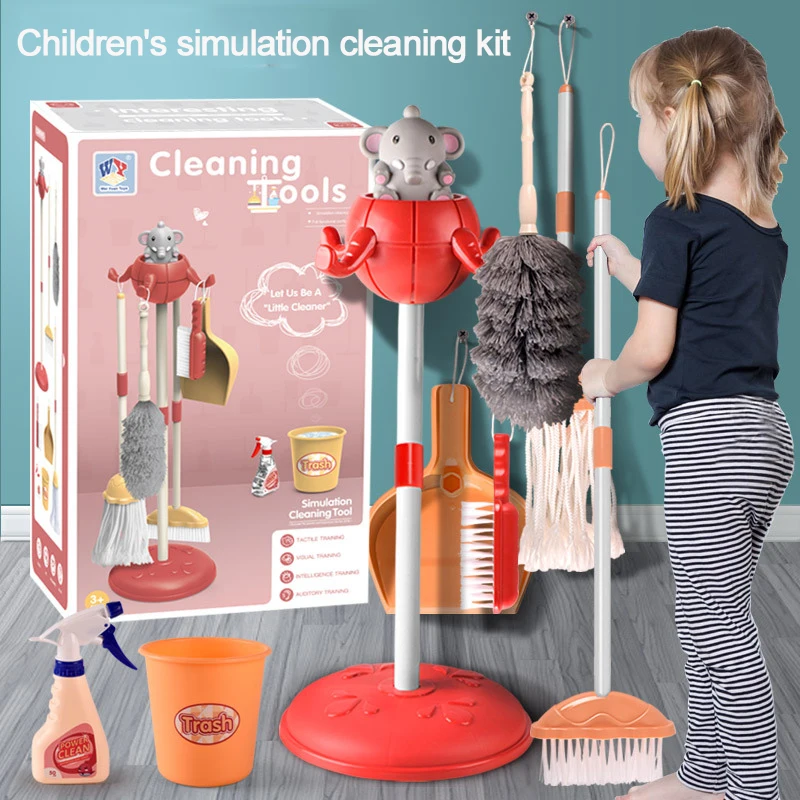 

Набор из 8 предметов, игрушки для уборки дома для детей, сине-Красная Пластиковая имитация швабры, метла для обучения уборке дома, игрушки дл...