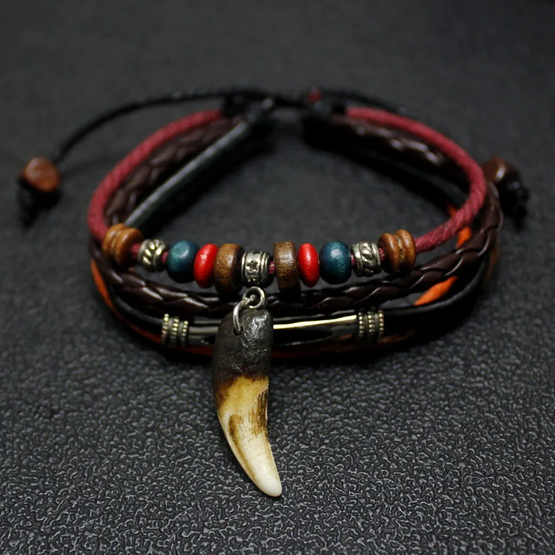 Wolf Tooth Men Bracelet Ethnic style Retro Multilayer Leather Cotton rope Fashion Jewelry
Wolf Tooth Men Bracelet Ethnic style Retro Multilayer Leather Cotton rope Fashion Jewelry