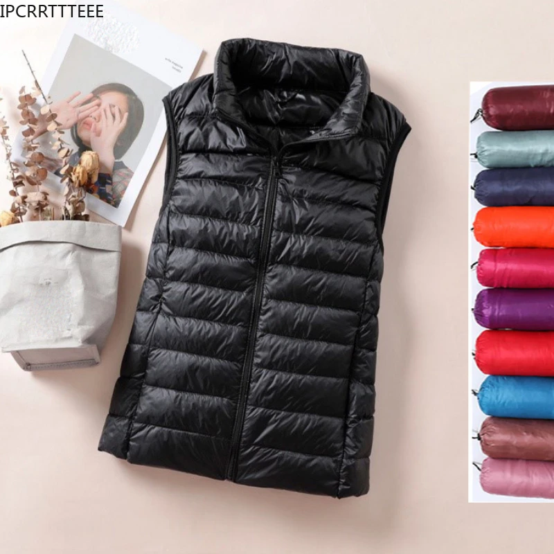 

Ultralight Down Vest Women 2021 New Zipper Women Duck Down Waistcoat Puffy Padded Warm Sleeveless Vest Jacket Waistcoat Portable