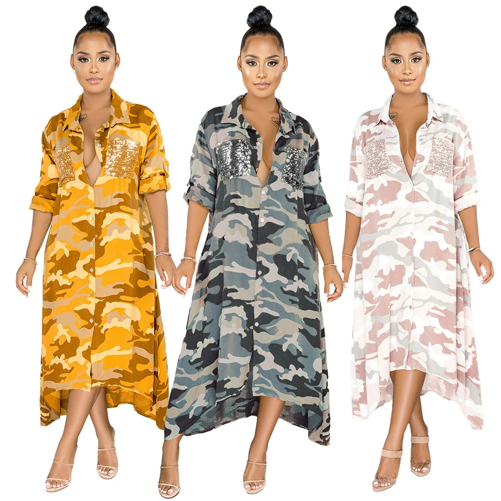 2021 Women's Long Maxi Sequin Printed Shirt Dress Loose Button Women's Long Sleeve Camouflage Split Dress S-XXL
2021 Women's Long Maxi Sequin Printed Shirt Dress Loose Button Women's Long Sleeve Camouflage Split Dress S-XXL