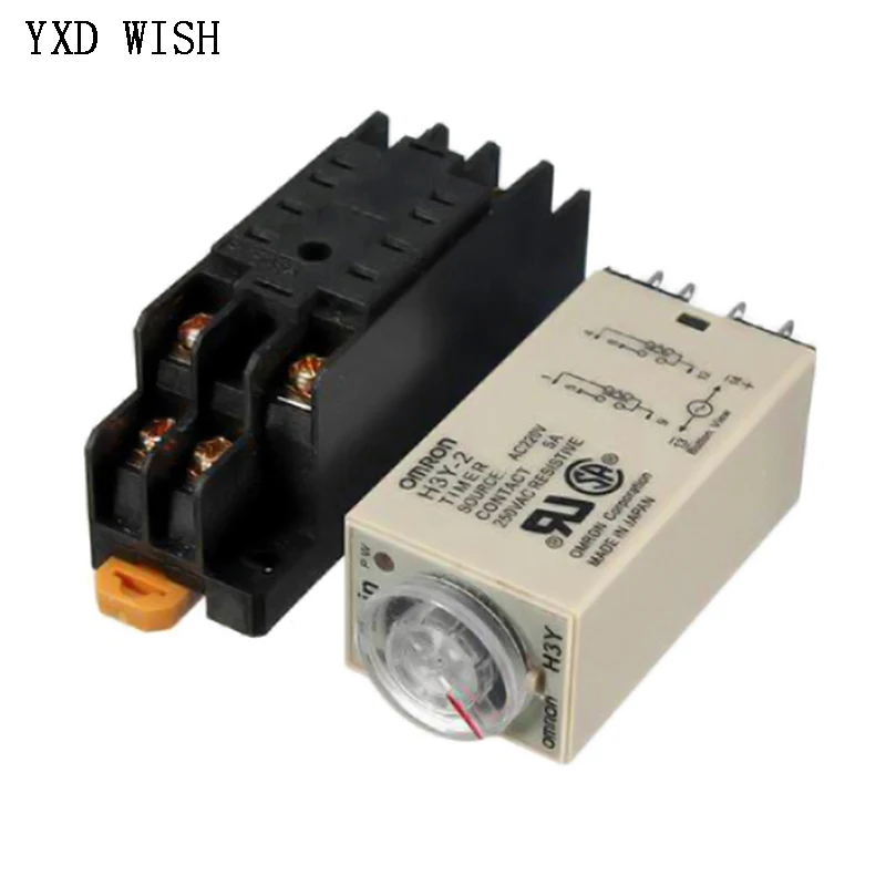 

10pcs H3Y-2 Time Relay Rotary Knob DPDT 1S/5S/10S/30S/60S/3M/5M/10M/30M/60M Timer Timing Relays AC 220V H3Y-2 With Base Socket