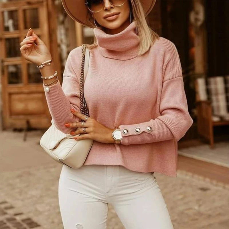 Women Sweaters Autumn 2021 Turtleneck Pullovers Button Long Sleeve Loose Knitted Ladies Tops Casual Warm Cosy Female Clothing
Women Sweaters Autumn 2021 Turtleneck Pullovers Button Long Sleeve Loose Knitted Ladies Tops Casual Warm Cosy Female Clothing