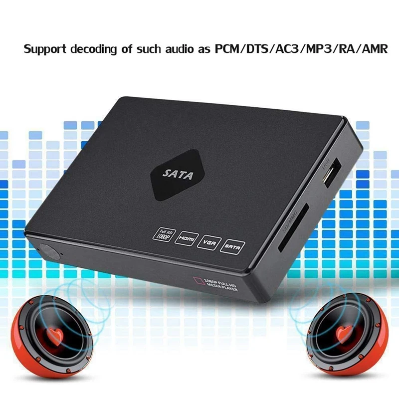 Mini Full HD 1080P 2.5 Inch SATa HDD Player Video Audio Media with HDMI/VGA/AV/USB/SD/MMC/Optical Output EU Plug | Электроника