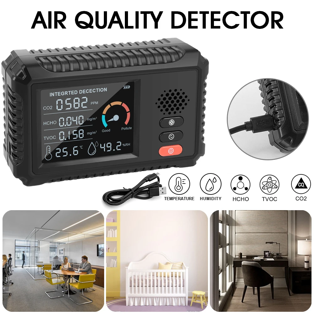 Air Quality Monitor Multifunctional CO2 Meter Digital Temperature Humidity Tester Carbon Dioxide TVOC HCHO Detector New
Air Quality Monitor Multifunctional CO2 Meter Digital Temperature Humidity Tester Carbon Dioxide TVOC HCHO Detector New