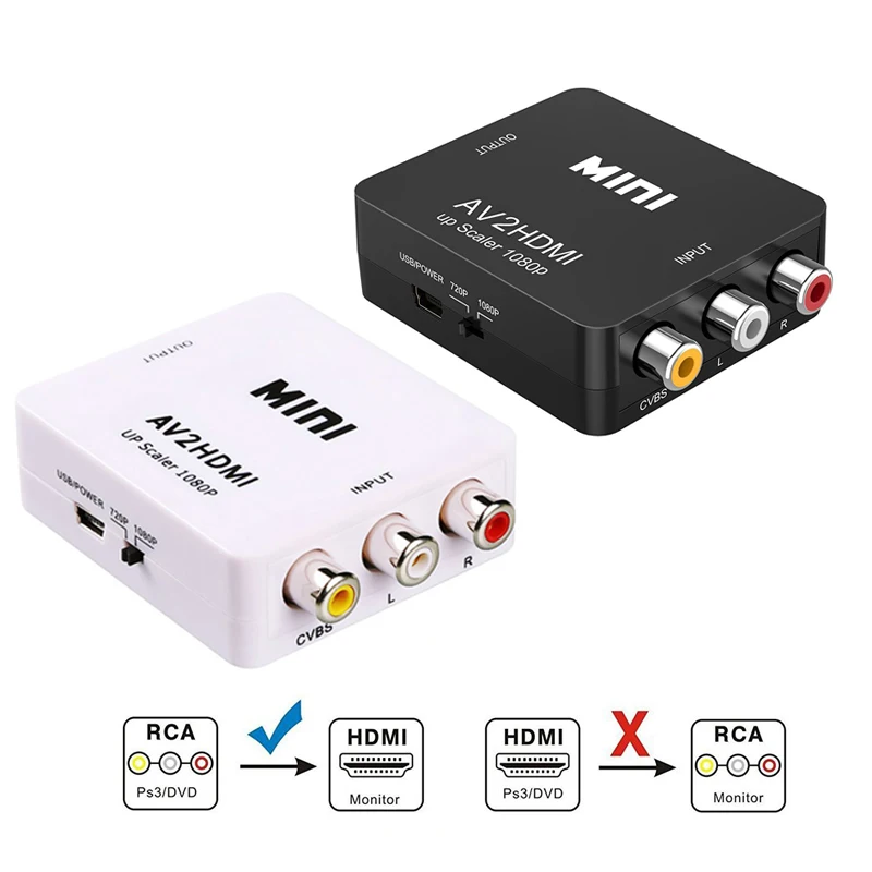 Мини AV в HDMI конвертер устройство CVBS 3RCA коробка 1080P видео AV2HDMI для HDTV PS3/PS4 DVD PC|Кабели