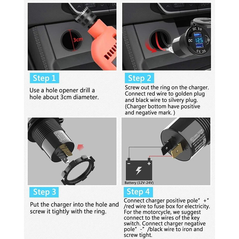 Quick Charge 3.0 Dual USB Car Charger with Voltmeter & Switch,36W 12V Outlet Charger for Car Boat Marine ATV Truck
Quick Charge 3.0 Dual USB Car Charger with Voltmeter & Switch,36W 12V Outlet Charger for Car Boat Marine ATV Truck