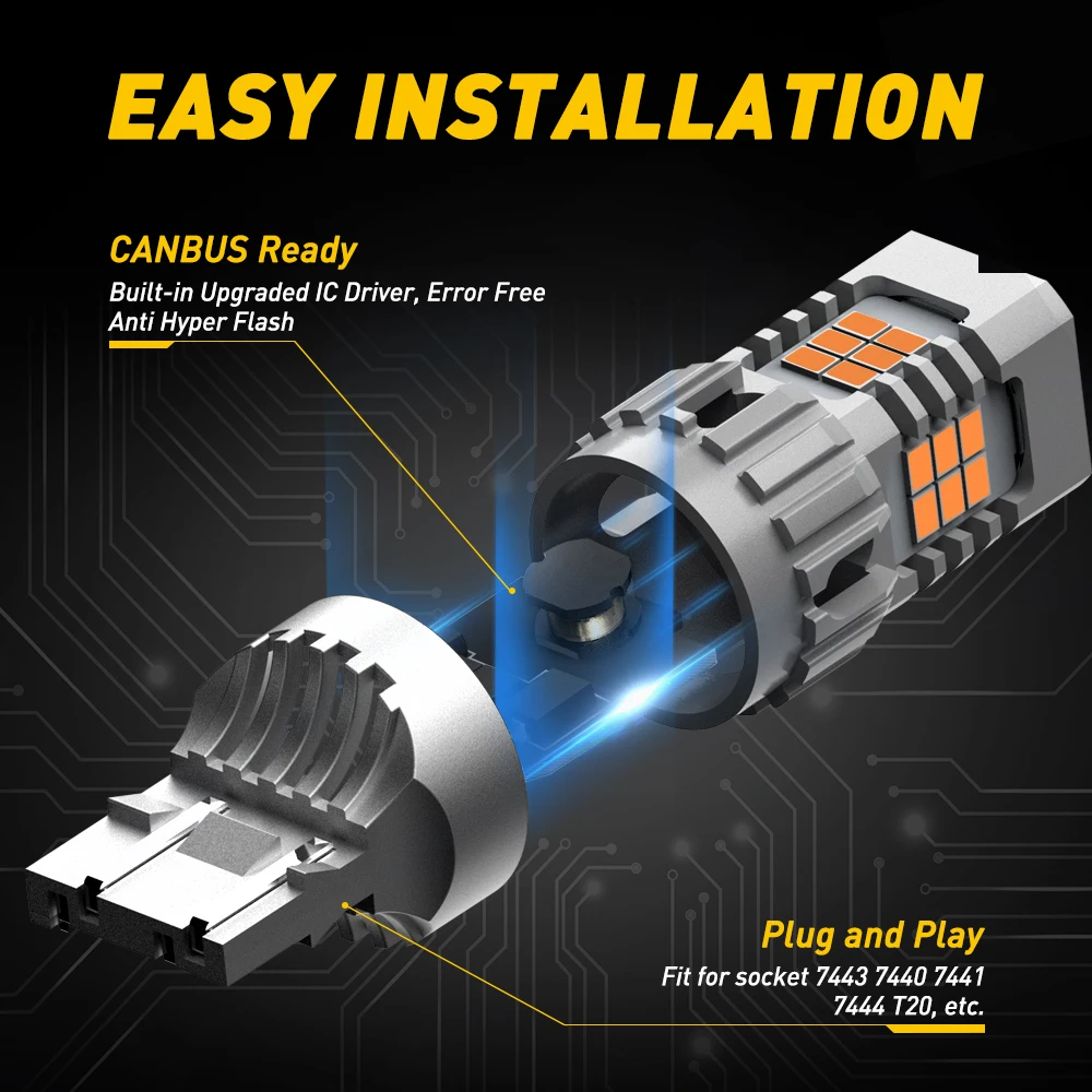 Светодиодные лампы AUXITO T20 W21W WY21W 7440 7440NA 25SMD для указателей поворота 2x 1500LM без
