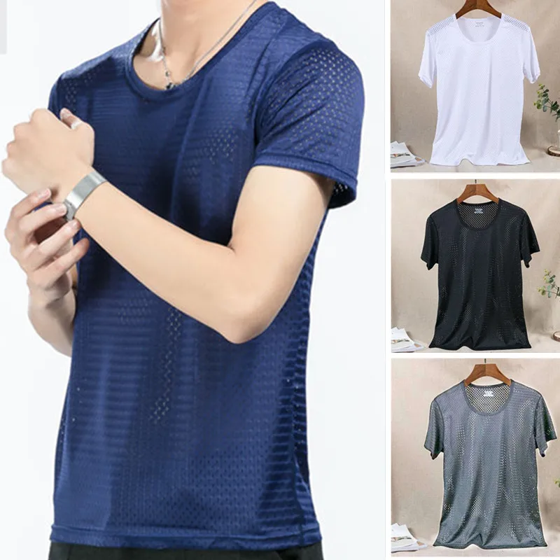Summer Men's Ice Silk Mesh T-Shirt Fitness Sports Top Casual Breathable Bottoming Shirt Student Solid Color Short Sleeve T-Shirt
Summer Men's Ice Silk Mesh T-Shirt Fitness Sports Top Casual Breathable Bottoming Shirt Student Solid Color Short Sleeve T-Shirt