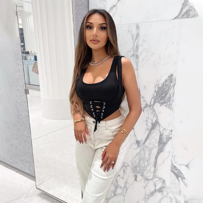 Solid Black Sexy Camis Women Bandage Suqare Collar Camisole Female Fashion Streetwear Crop Top Bluasa 2022 Spring Summer New
Solid Black Sexy Camis Women Bandage Suqare Collar Camisole Female Fashion Streetwear Crop Top Bluasa 2022 Spring Summer New