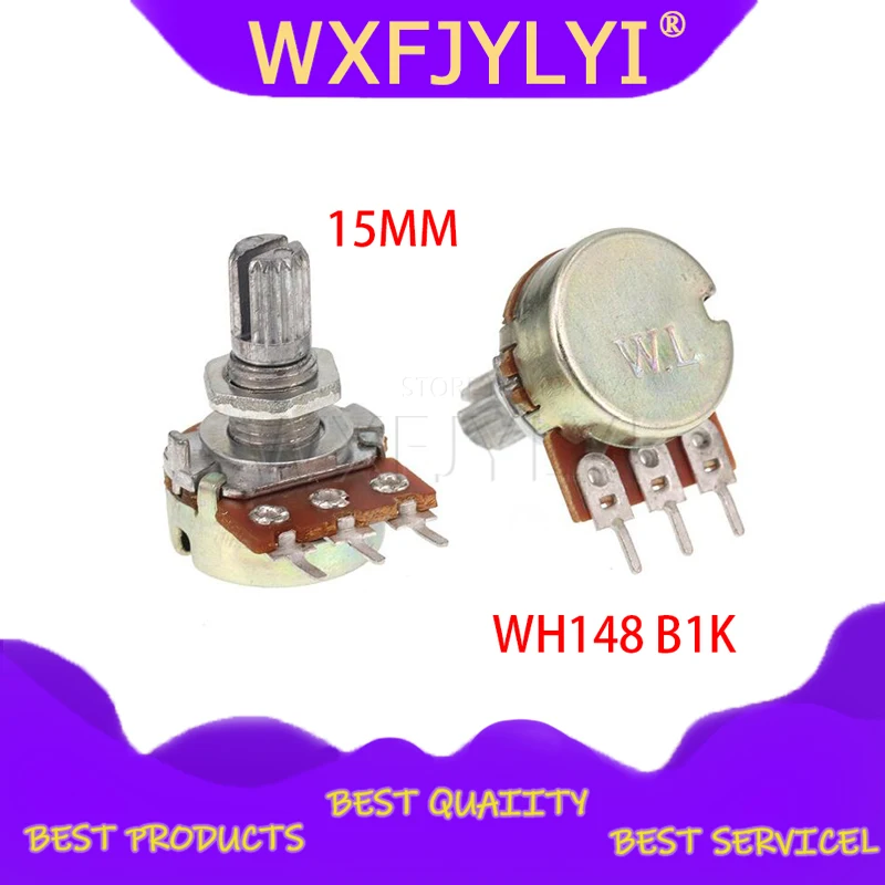 5 шт. 1K ohm WH148 B1K 3-контактный линейный потенциометр 15 мм вал с гайками и шайбами