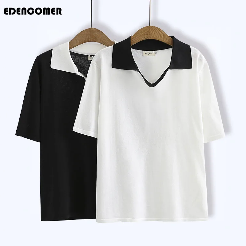 Large Size Women's Simple Bump Color Small Lapel Ice Hemp Knitted T-shirt 2021 Summer Loose Show Thin Top White Polo Shirts
Large Size Women's Simple Bump Color Small Lapel Ice Hemp Knitted T-shirt 2021 Summer Loose Show Thin Top White Polo Shirts