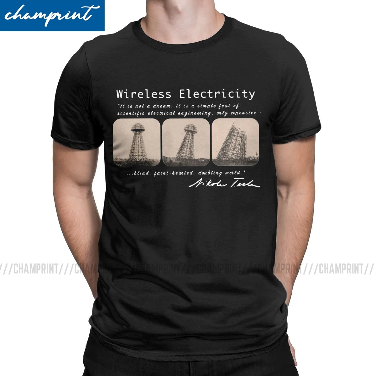 Новые беспроводные футболки Nikola Tesla с электричеством Мужская футболка научный