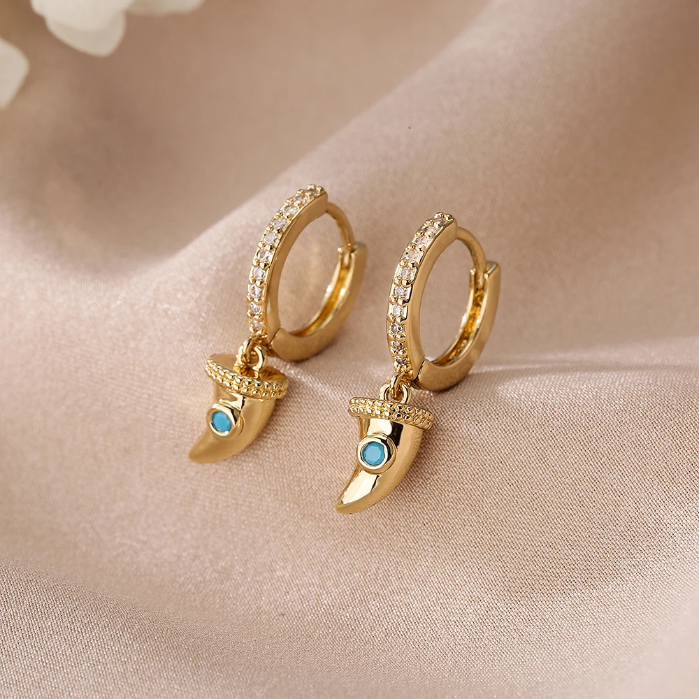 ASCONA Fashion Small Hoops Earring Zircon Dainty Gold Color Wolf's Fang Pandent Dangle Drop Earring For Women Jewelry Gift 2021 
ASCONA Fashion Small Hoops Earring Zircon Dainty Gold Color Wolf's Fang Pandent Dangle Drop Earring For Women Jewelry Gift 2021