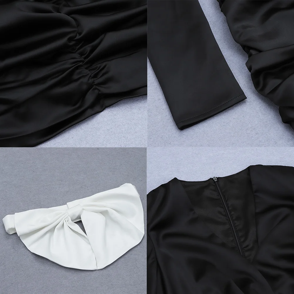 2021 Summer Women's New Long-Sleeved Short Skirt Deep V-Neck Bow Decoration Black Sexy Celebrity Party Dinner Event Mini Dress
2021 Summer Women's New Long-Sleeved Short Skirt Deep V-Neck Bow Decoration Black Sexy Celebrity Party Dinner Event Mini Dress