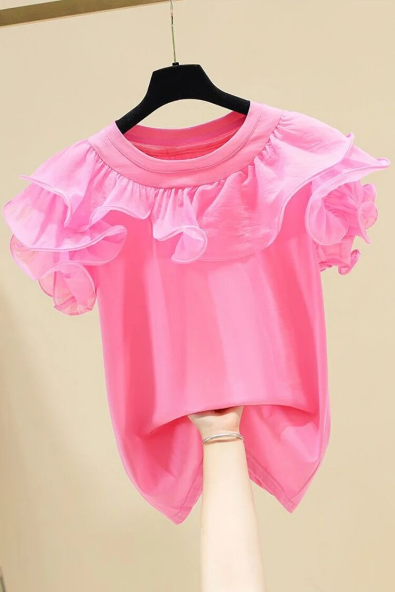 SuperAen Ruffle Patchwork Loose Short Sleeve Cotton Solid O Neck T-shirt Women's 2021 Summer New Top Fashion
SuperAen Ruffle Patchwork Loose Short Sleeve Cotton Solid O Neck T-shirt Women's 2021 Summer New Top Fashion