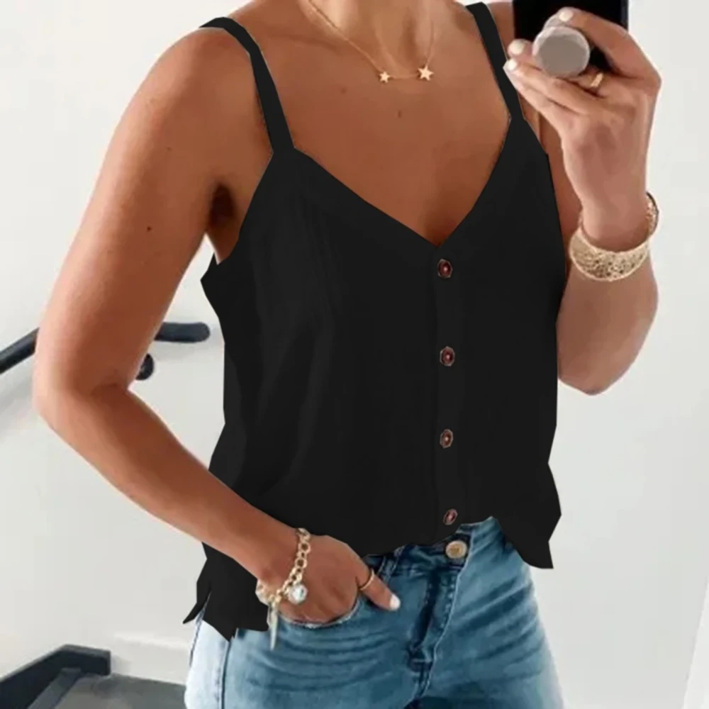 Sexy Summer T Shirt For Women 2021 Fashion New Sleeveless V Neck Single-Breasted Solid Color Vest Summer All-Match Camisole Top
Sexy Summer T Shirt For Women 2021 Fashion New Sleeveless V Neck Single-Breasted Solid Color Vest Summer All-Match Camisole Top