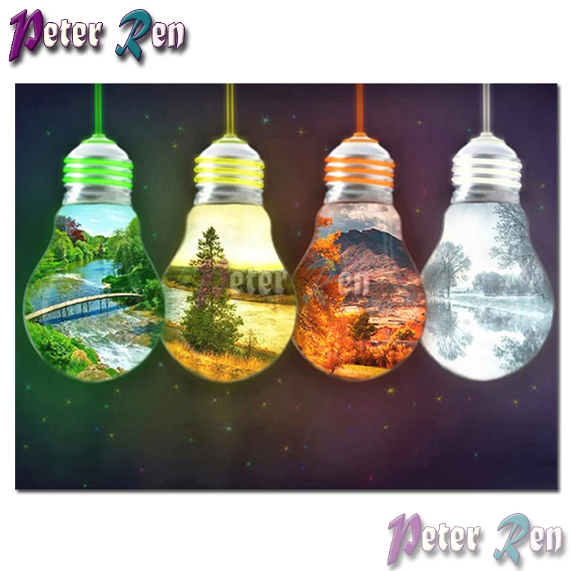 5d Scenic bulb four season дерево Алмазная картина вышивка DIY квадратная или Круглая Мозаика