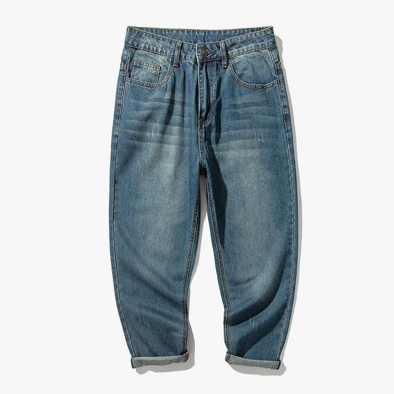 

Джинсы мужские мешковатые, прямые брюки в стиле хип-хоп, модные штаны из денима темно-синего цвета, большие размеры