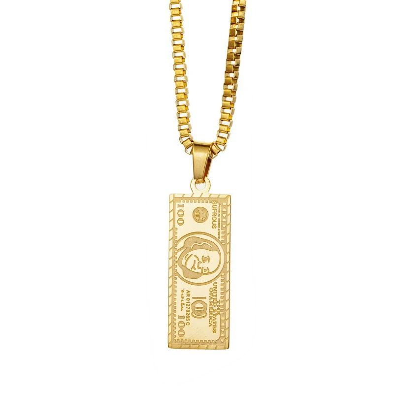 Necklace Men's Dollar Bills Pendant Stainless Steel Chain Gold Necklace Women Fashion Steel Long Necklace Jewelry on The Neck
Necklace Men's Dollar Bills Pendant Stainless Steel Chain Gold Necklace Women Fashion Steel Long Necklace Jewelry on The Neck