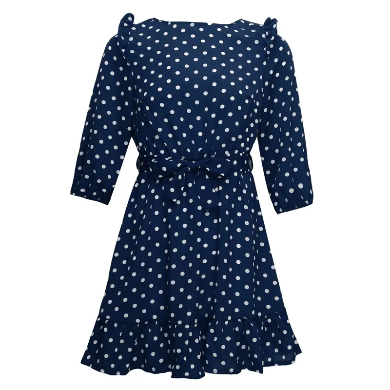 Fashion Ruffle Trim Sashes Women Summer Dress 3/4 Sleeves Round Neck Dot Print Casual Dress Girls Sweet Cute A Line Mini Dresses
Fashion Ruffle Trim Sashes Women Summer Dress 3/4 Sleeves Round Neck Dot Print Casual Dress Girls Sweet Cute A Line Mini Dresses