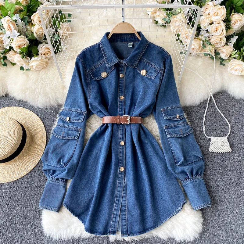 Retro denim shirt female design sense tooling large pockets long-sleeved slim mid-length cardigan top
Retro denim shirt female design sense tooling large pockets long-sleeved slim mid-length cardigan top