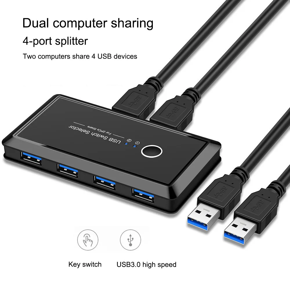 KVM-переключатель USB 3,0, 2 порта, 4 устройства для клавиатуры, мыши, принтера, монитора с 2 USB-кабелями
KVM-переключатель USB 3,0, 2 порта, 4 устройства для клавиатуры, мыши, принтера, монитора с 2 USB-кабелями