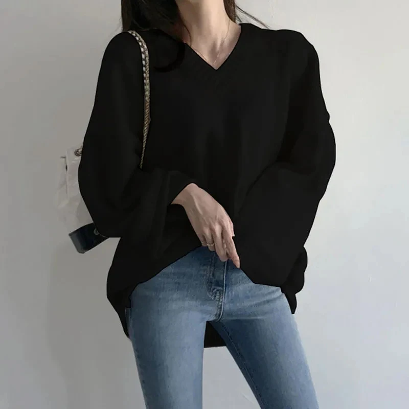 2021 Solid V Neck Oversize Sweater New Korean Loose Warm Pullovers Knitted Sweater Autumn Winter Basic White Black Khaki Sweater
2021 Solid V Neck Oversize Sweater New Korean Loose Warm Pullovers Knitted Sweater Autumn Winter Basic White Black Khaki Sweater