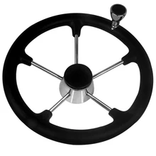 Boat Accessories Marine 5 Spoke Stainless Steel Boat Steering Wheel- Black Foam Grip With Knob