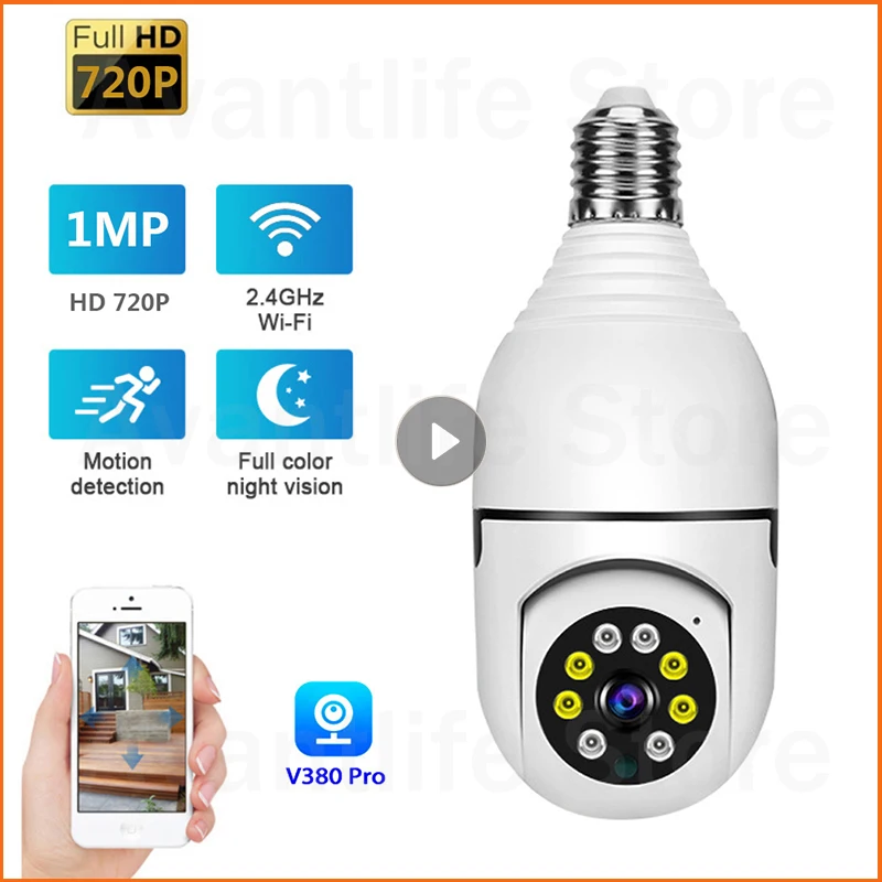 E27 Bulb Lamp Camera 720P Wifi IP PTZ IR Night Vision Home Security Auto Tracking Video Surveillance Camera V380 APP
E27 Bulb Lamp Camera 720P Wifi IP PTZ IR Night Vision Home Security Auto Tracking Video Surveillance Camera V380 APP