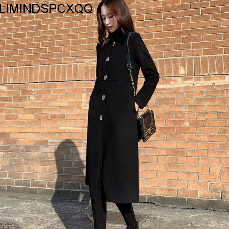 Korean Womens Fashion Black Wool Loose Coat Autumn Winter Slim Temperament Windbreaker Outwear Female Woolen Overcoat Jacket 
Korean Womens Fashion Black Wool Loose Coat Autumn Winter Slim Temperament Windbreaker Outwear Female Woolen Overcoat Jacket