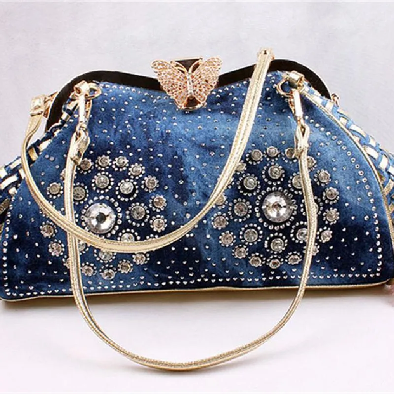 Women Bag 2020 Fashion Denim Handbags Female Jeans Butterfly Beading Pearl Shoulder Bags Weave Design Custom Women Tote Bag
Women Bag 2020 Fashion Denim Handbags Female Jeans Butterfly Beading Pearl Shoulder Bags Weave Design Custom Women Tote Bag