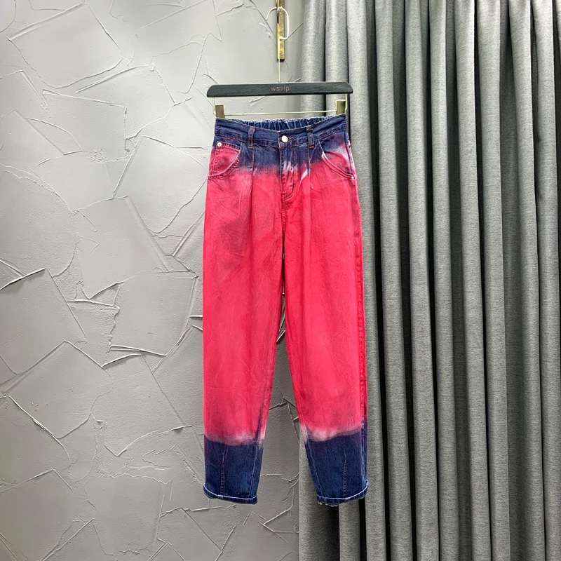 2021 Spring Green Denim Harem Pants Street Bottom Gradient Colors Patched High Waist Daddy Pants Full Length Red Jeans Women
2021 Spring Green Denim Harem Pants Street Bottom Gradient Colors Patched High Waist Daddy Pants Full Length Red Jeans Women