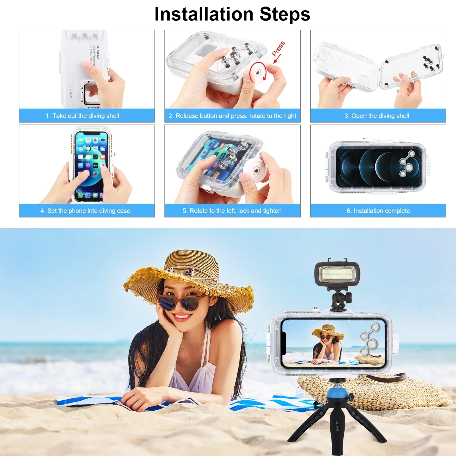 PULUZ 40m/130ft Waterproof Diving Housing Photo Video Taking Underwater Cover Case for iPhone 12 Pro Max / 12 / 12 Pro / 12 mini
PULUZ 40m/130ft Waterproof Diving Housing Photo Video Taking Underwater Cover Case for iPhone 12 Pro Max / 12 / 12 Pro / 12 mini