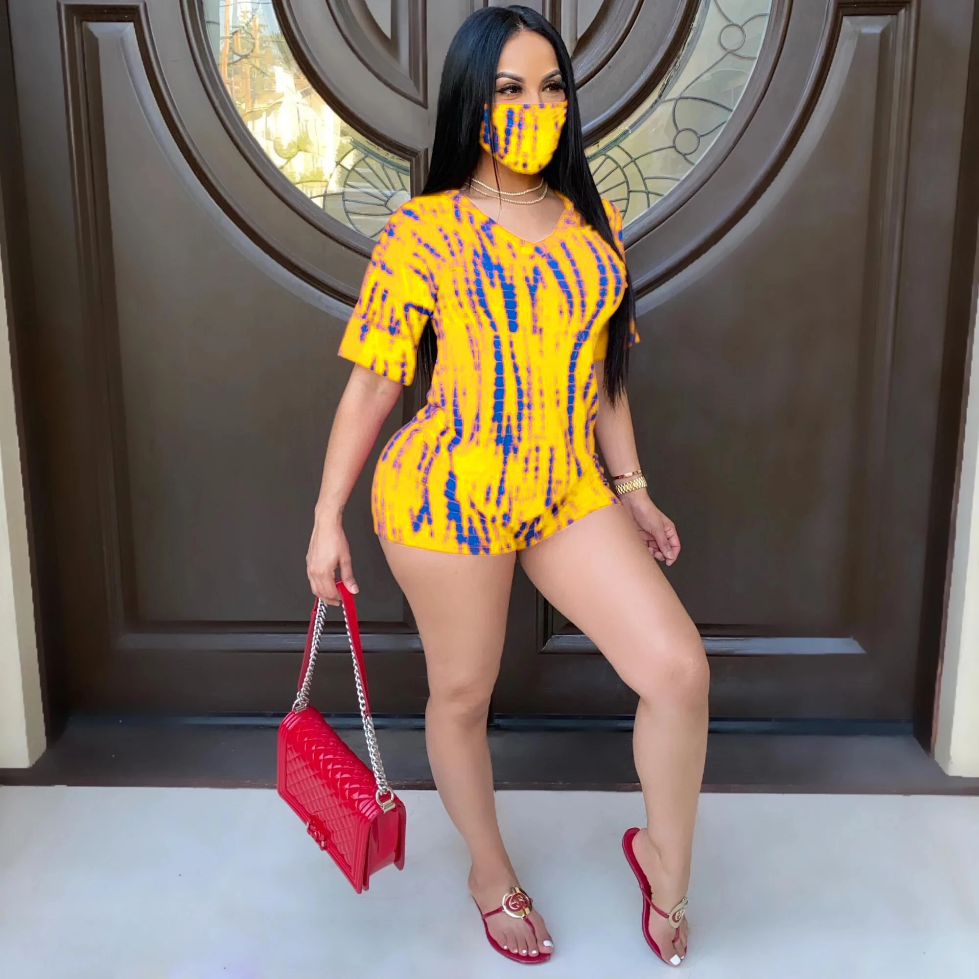 Fashion Jumpsuit Sexy Shorts Women Tie-dyed Printed Casual Sports Two-piece Set Summer (excluding Mask)
Fashion Jumpsuit Sexy Shorts Women Tie-dyed Printed Casual Sports Two-piece Set Summer (excluding Mask)