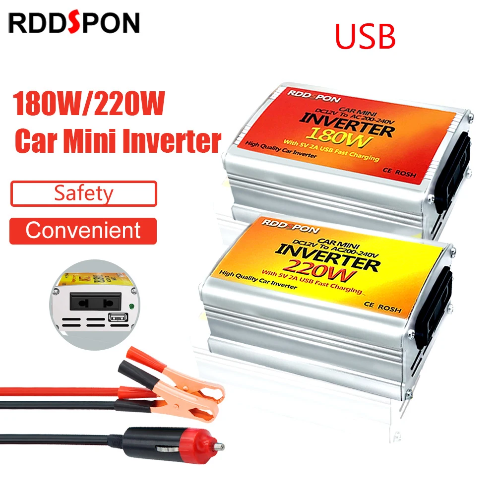 220W 180W Car Power Inverter DC 12V To AC 220V Voltage Converter With USB Charger Interface Modified Sine Wave Mini Car Inverter
220W 180W Car Power Inverter DC 12V To AC 220V Voltage Converter With USB Charger Interface Modified Sine Wave Mini Car Inverter