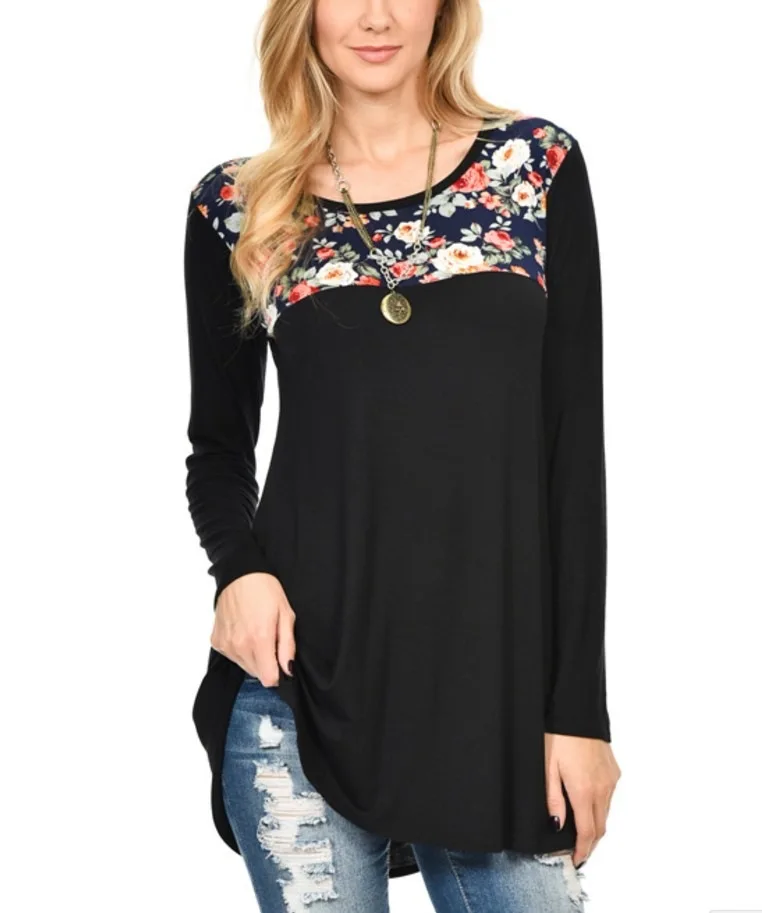 New round neck Pullover print slim fit medium length long sleeve T-shirt